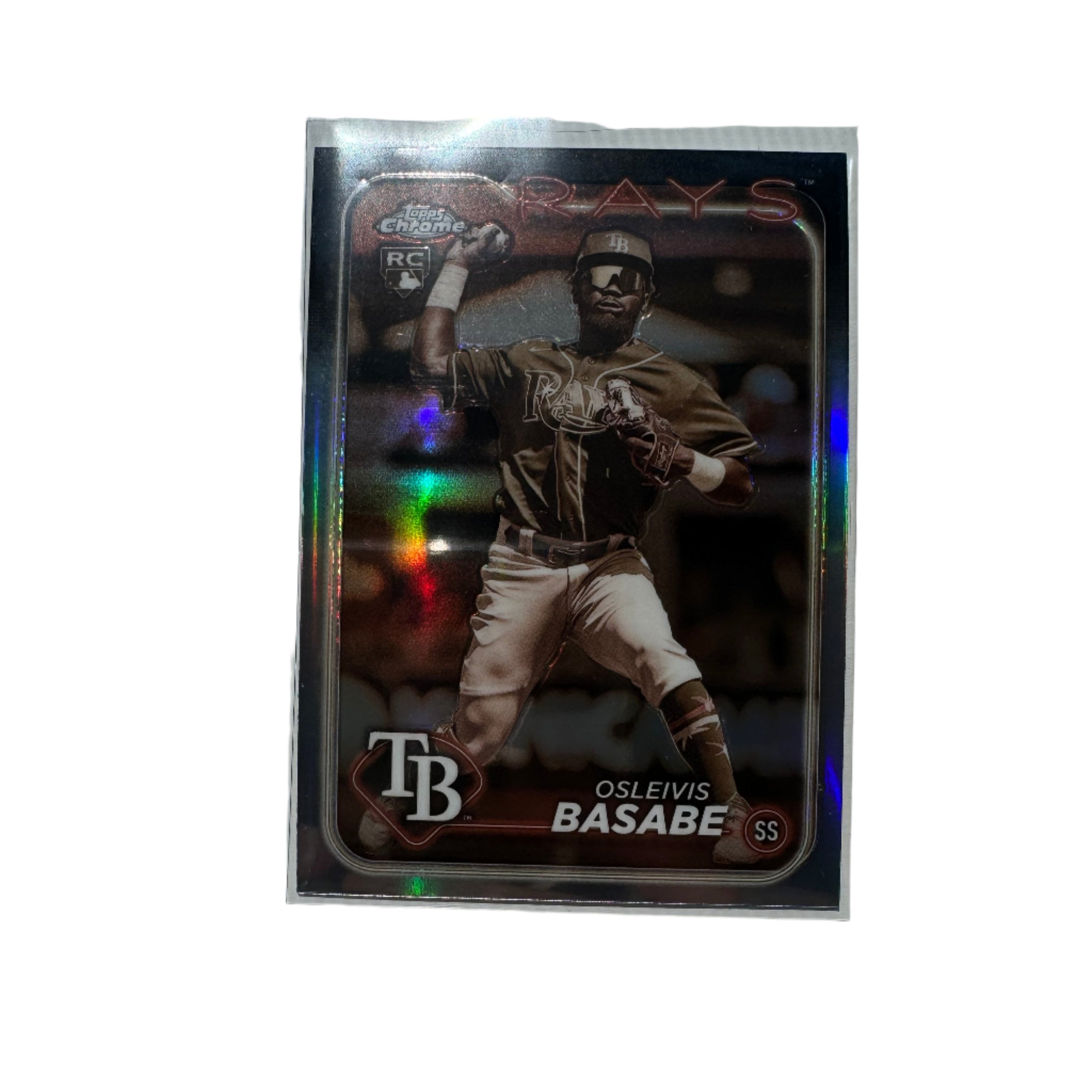 Collection of 2024 Topps Chrome Osleivis Basabe Rookie RC Sepia Refractor - Tampa Bay Rays in a gallery layout