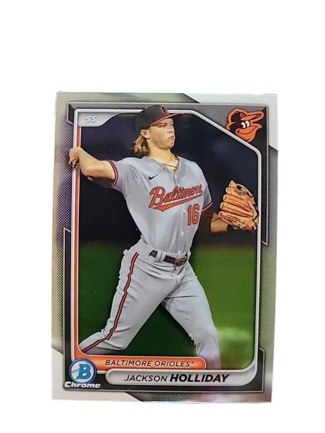 Collection of 2024 Bowman Chrome Jackson Holliday #BCP-47 Baltimore Orioles Baseball Card in a gallery layout